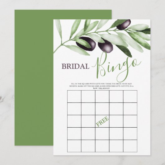 Invitation Bridal Bingo Olive Branches Fête des mariées (Devant / Derrière)