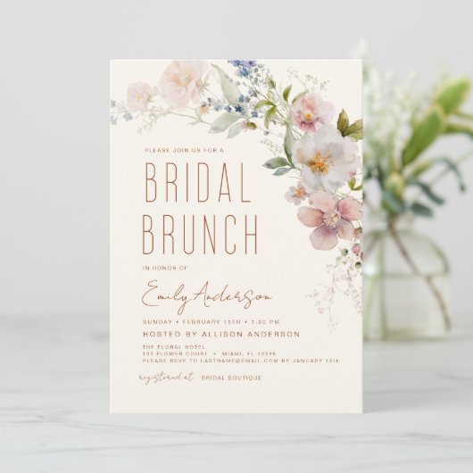Invitation Bridal Brunch Fleur sauvage Boho Elegant Douche (Debout devant)