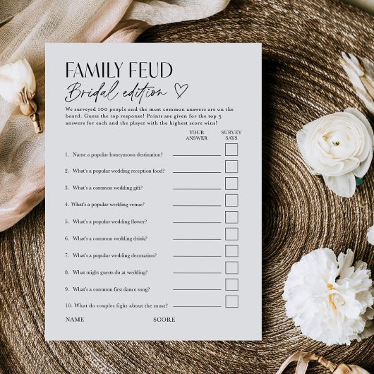 Invitation Bridal Feud Popular TV Game Show Trivia Card