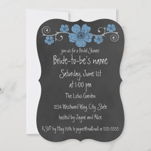 Invitation Bridal Rose en damier bleu sauvage (Devant)