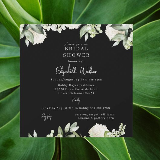 Invitation Bridal Shower Black White Hydrangea Square