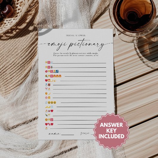 Invitation Bridal Shower Emoji Pictionary Game With Answers