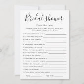 Invitation Bridal Shower Finish the Lyric Game, (Devant)