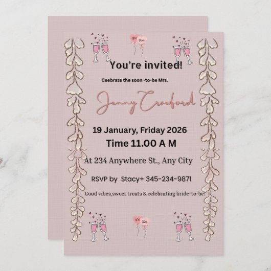 Invitation Bridal Shower Invite | Editable Digital Template | (Devant / Derrière)