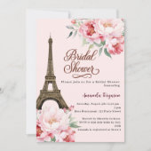 Invitation Bridal shower Paris Eiffel tower pink flowers (Devant)