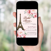 Invitation Bridal shower Paris Eiffel tower pink flowers