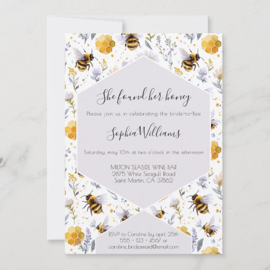 Invitation Bridal Shower She's Found Her Honey Bees Floral (Devant)