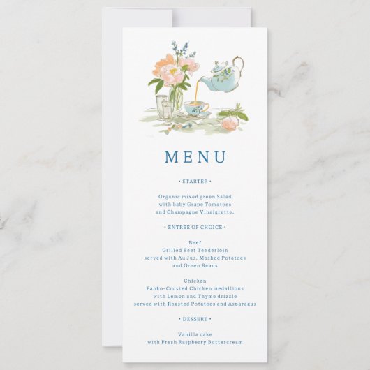 Invitation Bridal Shower Tea Party Menu  (Devant)
