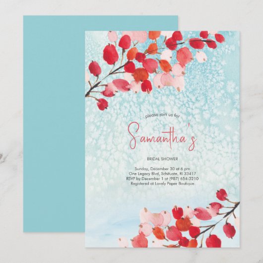 Invitation Bridal Shower Watercolor Christmas Party (Devant / Derrière)
