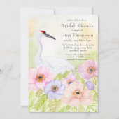 Invitation Bridal Shower Whooping Crane with Pastel Anemones  (Devant)