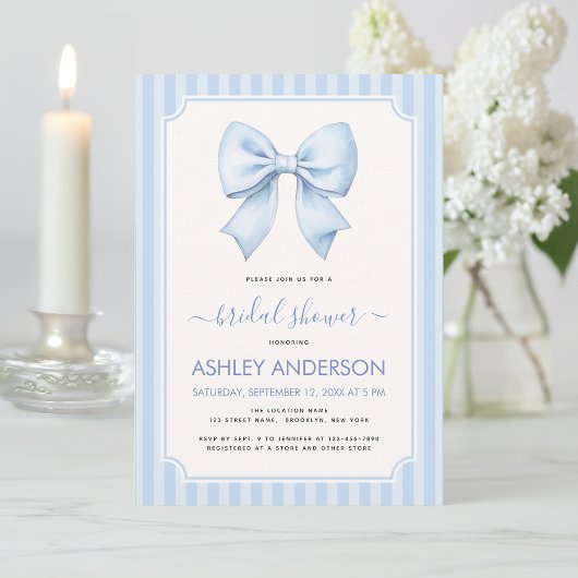 Invitation Bridal Shower with Blue Bow and Stripes