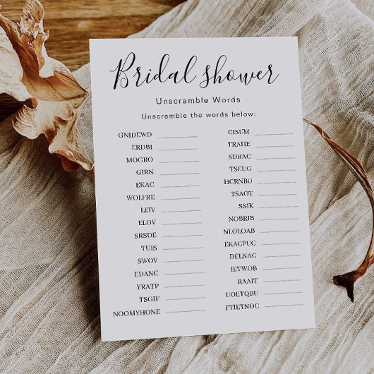 Invitation Bridal Shower Word Scramble Game | Wedding Shower