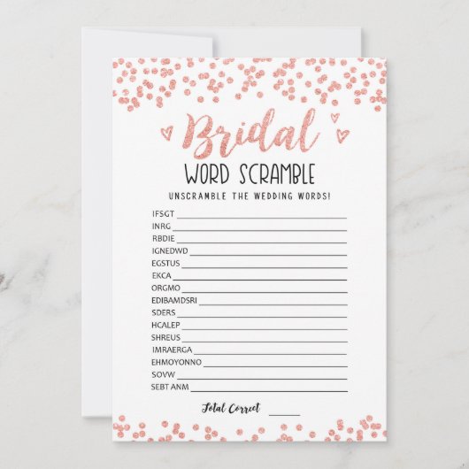 Invitation Bridal word scramble with Answers Game Card (Devant)