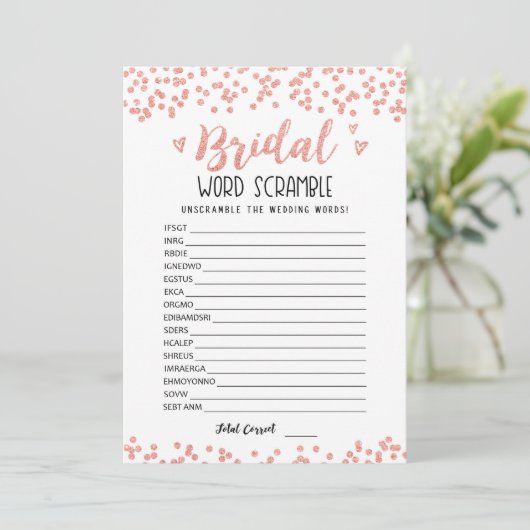 Invitation Bridal word scramble with Answers Game Card (Debout devant)