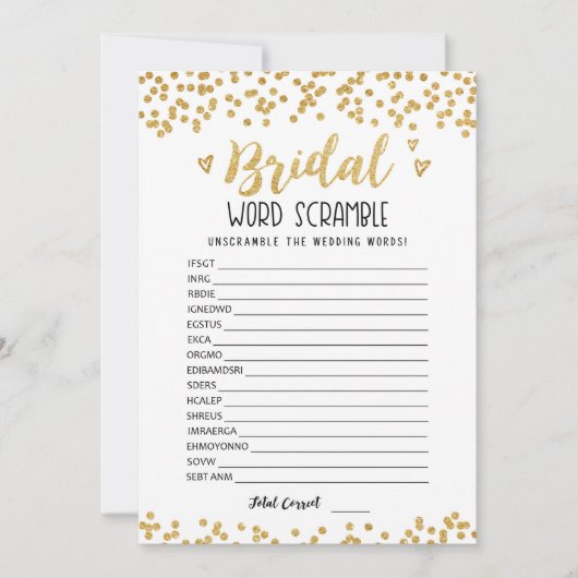 Invitation Bridal word scramble with Answers Game Card (Devant)