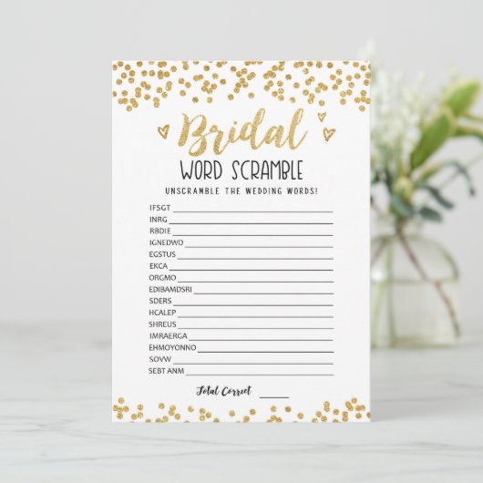 Invitation Bridal word scramble with Answers Game Card (Debout devant)