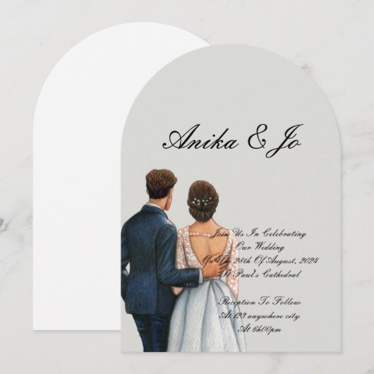 Invitation bride and groom modern wedding  (Devant / Derrière)
