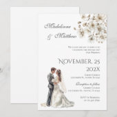 Invitation Bride and groom silhouet Floral Wedding (Devant / Derrière)