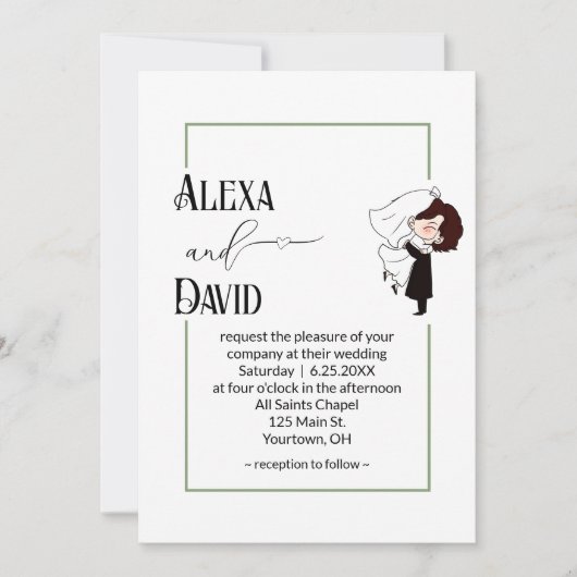 Invitation Bride and Groom with Sage Green Border (Devant)