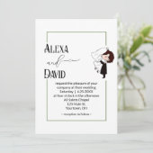 Invitation Bride and Groom with Sage Green Border (Debout devant)