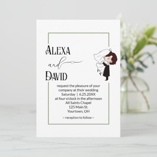 Invitation Bride and Groom with Sage Green Border (Debout devant)