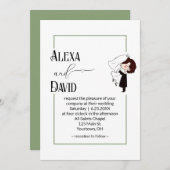 Invitation Bride and Groom with Sage Green Border (Devant / Derrière)