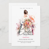 Invitation Bride avec Fleurs en Aquarelle | FÊTE DES MARIÉES (Devant / Derrière)