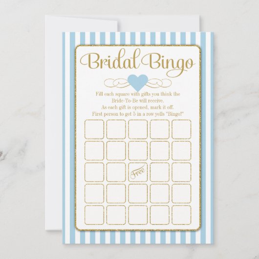 Invitation Bride Bingo Light Blue Gold Fête des mariées Jeu (Devant)