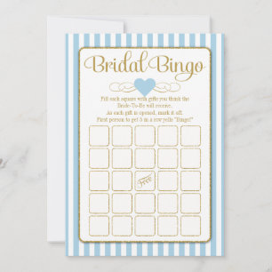 Invitation Bride Bingo Light Blue Gold Fête des mariées Jeu