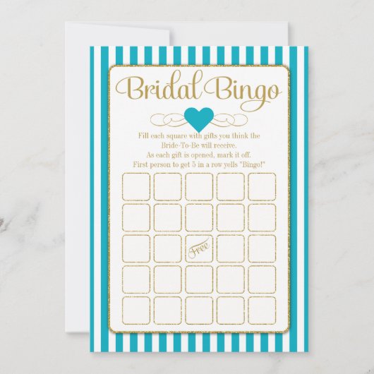 Invitation Bride Bingo Turquoise Gold Fête des mariées Jeu (Devant)