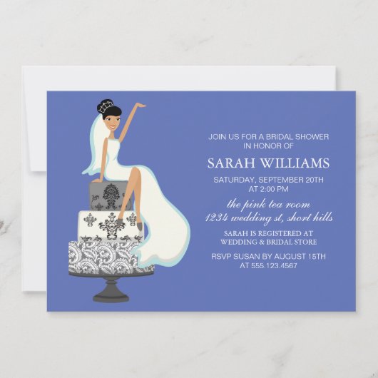 Invitation Bride bleue sur gâteau Mariage (Devant)