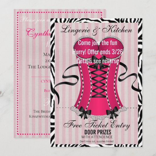 Invitation BRIDE & Bridesmaids Lingerie Pink Shower Party (Devant / Derrière)