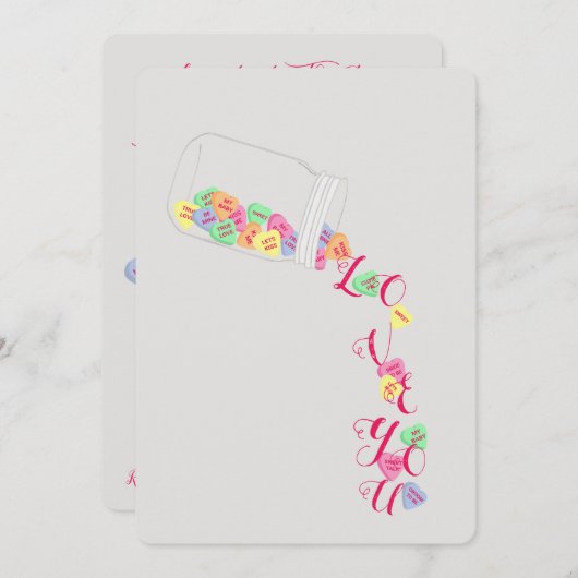 Invitation BRIDE Candy Hearts I Love You Celebration Party (Devant / Derrière)