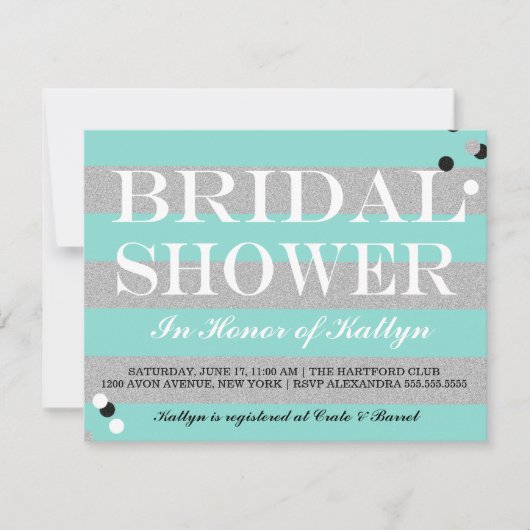 Invitation BRIDE & CO Silver & Fête des mariées Turquoise (Devant)