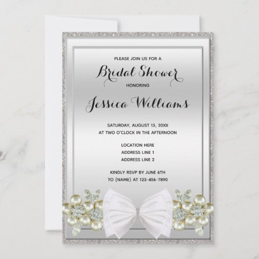 Invitation Bride de la Parties scintillant Bow de l'Argent et (Dos)