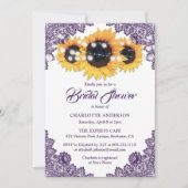 Invitation Bride de tournesol violet rustique chic (Devant)