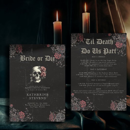 Invitation Bride Die Skull Roses Bachelorette Party Itinérair