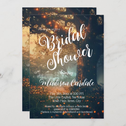 Invitation Bride Enchanted Forest Oak Tree Fairy Lights (Devant / Derrière)