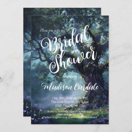 Invitation Bride Enchanted Forest Oak Tree Fairy Lights (Devant / Derrière)