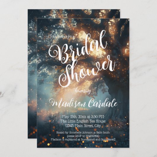 Invitation Bride Enchanted Forest Oak Tree Fairy Lights (Devant / Derrière)