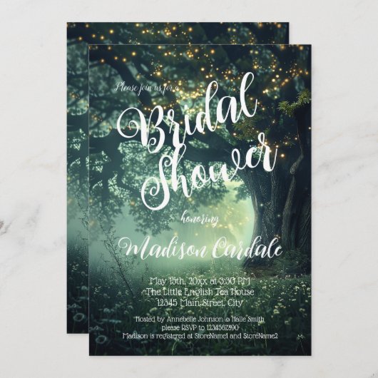 Invitation Bride Enchanted Forest Oak Tree Fairy Lights (Devant / Derrière)