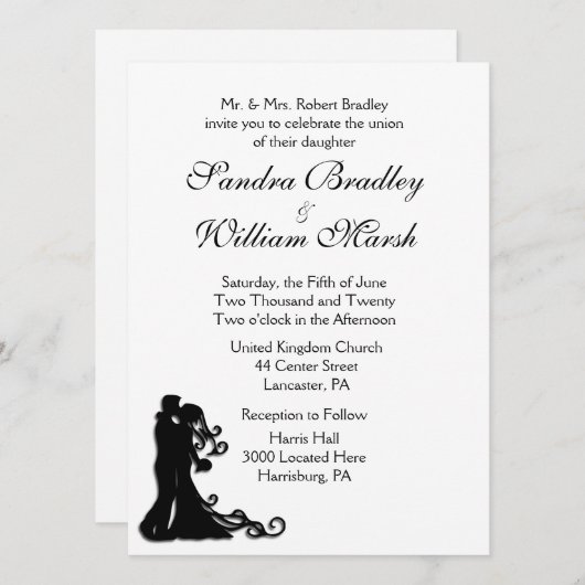 Invitation Bride et pièce blanche (Devant / Derrière)