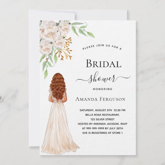 Invitation Bride fleurons blancs vert luxe nuptiale (Devant)