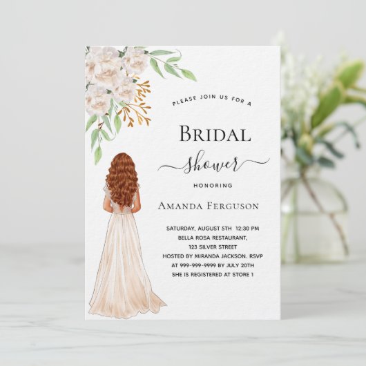 Invitation Bride fleurons blancs vert luxe nuptiale (Debout devant)