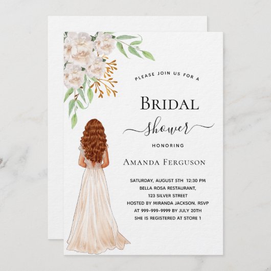 Invitation Bride fleurons blancs vert luxe nuptiale (Devant / Derrière)