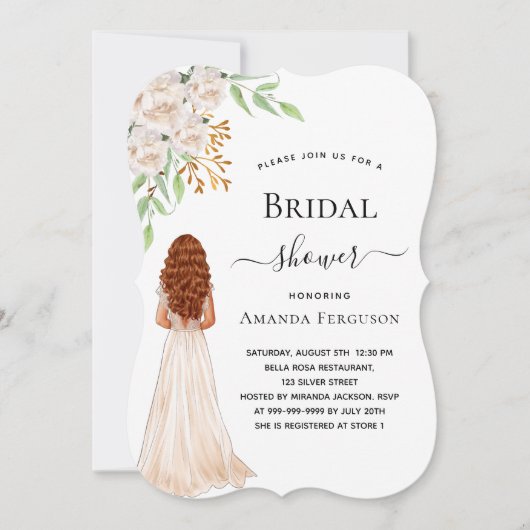 Invitation Bride fleurs blanches verdure robe nuptiale douche (Devant)