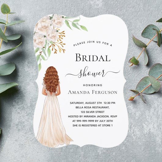 Invitation Bride fleurs blanches verdure robe nuptiale douche