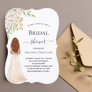 Invitation Bride fleurs blanches verdure robe nuptiale douche