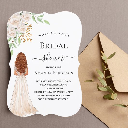 Invitation Bride fleurs blanches verdure robe nuptiale douche