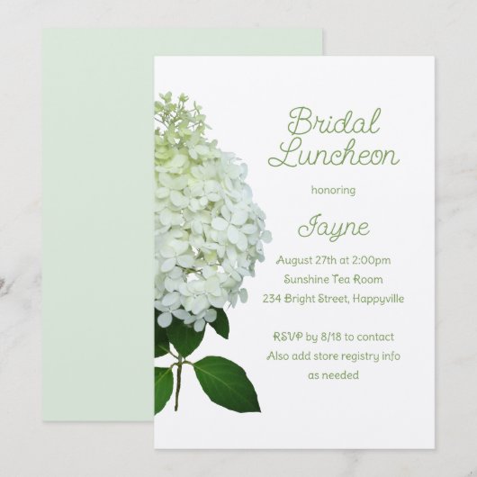 Invitation Bride Hydrangea Limelight / Wedding shower (Devant / Derrière)